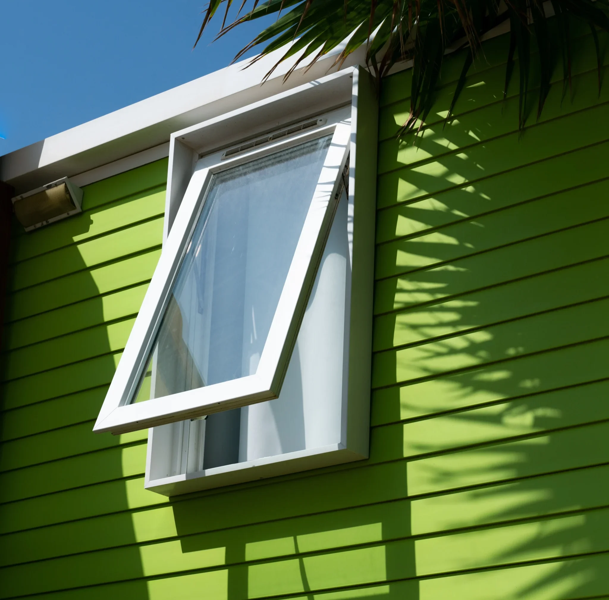Bolingbrook green mobilhome window with palm