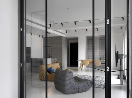Entry Doors modern apartment with glass room divider